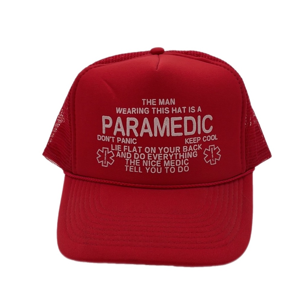 Vintage Funny Paramedic Novelty Red Trucker Snapback Hat
